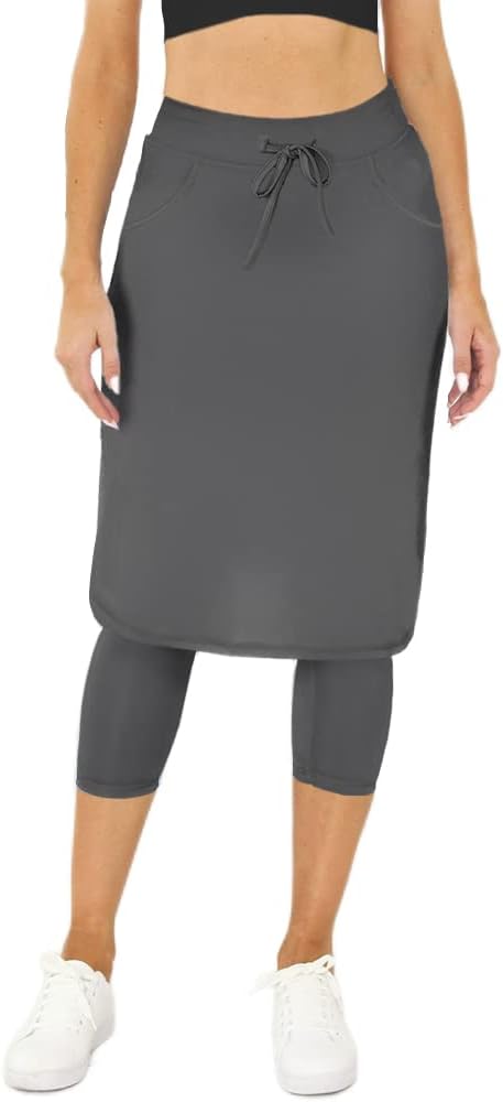 Aurgelmir Women's Tennis Golf Skirts Workout Skirted Leggings Yoga Capri Pants with Skirts Skorts Pockets