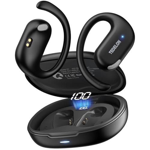 TEDELON Open Ear Headphones Bluetooth 5.4: 50H Playtime, 16.2mm Drivers, Wireless Earbuds with Earhooks, IPX6, Digital Display, Touch Control, Clear Calls, Comfort-Fit for Running, Cycling, Workouts