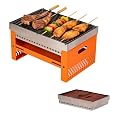 Portable Charcoal Grill, Small Tabletop BBQ, Foldable Mini Hibachi, Stainless Steel Camping Grill, Compact Outdoor Cooker for Picnic, Tailgating (Orange)