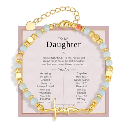Faith Cross Bracelet for Women, Christian Natural Stone Beaded Jewelry Gift - image 1