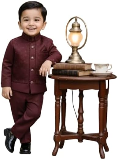 Baby DressKids Jacquard Floral Assemetric Traditional Outfit for Boy, Ethnic | Festival | Marriage Dresses for Boys - Regu...