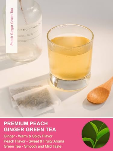 Image of TeeLux Peach Ginger Green Tea Bags, Smooth & Refreshing Taste, 100 Count