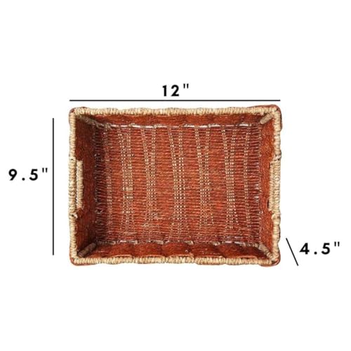 KADAM HAAT Rectangular Basket For Towel, Handcrafted Sabai Grass Storage Basket For Cosmetics, Toiletry, Multipurpose Basket For Home, Hotel And Bathroom(Small) Brown
