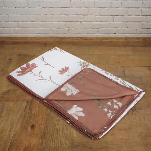 Image of HUESLAND 100% Cotton Reversible Dohar Double Bed Cotton | Soft Cambric Weave, All Weather Light AC Blanket | 86 x 94 inches, Floral - Rust & White