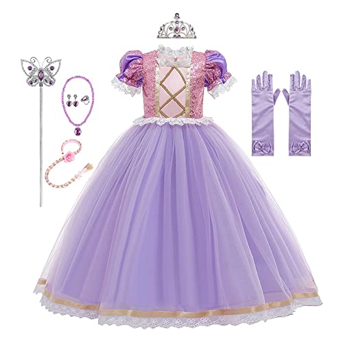 FMYFWY Girls Princess Sofia Sequins Dress Fancy Costume Carnival Halloween Christmas Birthday Party Ball Gown w/Accessories Set 5-6T