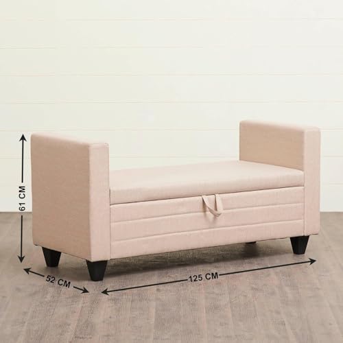 Image of 2 Seater Sofa Bench with Storage | Upholstered Fabric Ottoman Bench with Armrest | Hidden Storage Seating for Living Room Bedroom Entryway | Modern Lounge Bench Footrest Seat | Beige