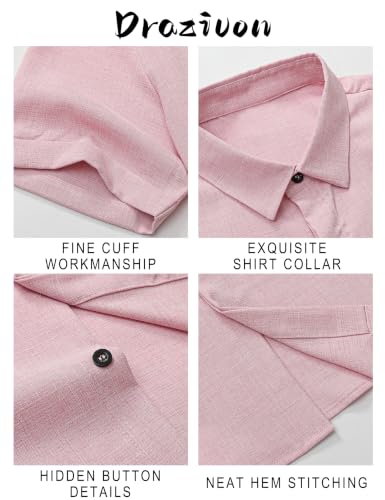 Drazivon Men's Linen Short Sleeve Button Down Casual Beach Shirts Pink 4XL - image 3