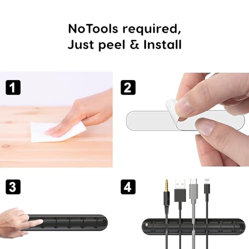 Image of oddpod Pack of 3 - Silicone Wire Tidy /Self Adhesive Desk Cable Cord Holder for Charging, Power, USB Cables - 3 Slots (Black)