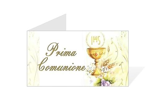 Bigliettini bomboniere Comunione Personalizzati con Stampa Inclusa | Bigliettini Confetti Comunione Personalizzato | Bigliettini bomboniere Stampati | Eventi | Feste (20 Bigliettini - Calice Giallo)