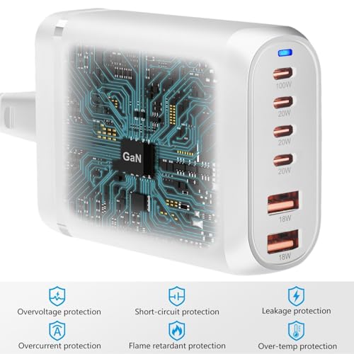Adaptador de Corriente 200W multipuerto GaN III con cable usb c 100w para iphone ipad y macbook 4