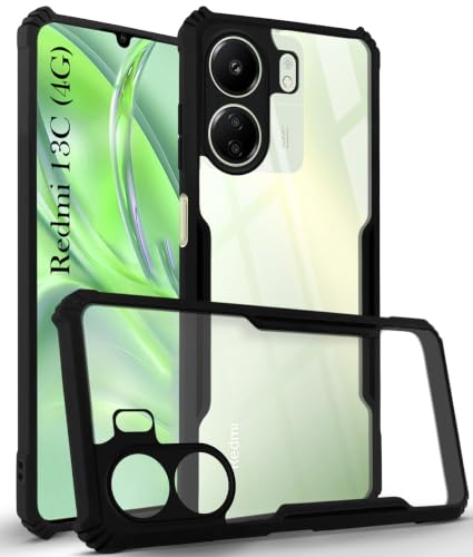 Image of Jkobi Hybrid Back Cover Case for Redmi 13C 4G (Shockproof with Polycarbonate Clear Panel | Professional Black)