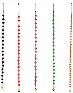 Set of 5 strings Pom Pom Garlands with Bell Indian Door Hanging, Wedding Party Décor, Thanksgiving Decorations for home Wall Temple Bedroom room, Bohemian Interiors and New Year Gifting ( Size :- 30" Approx)