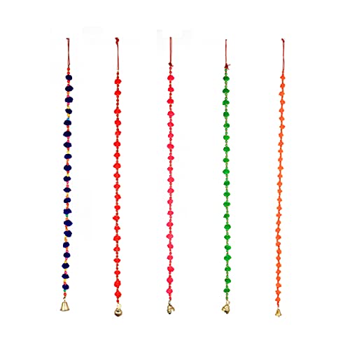 Juego de 5 guirnaldas de pompones con campana para colgar en la puerta india, decoración de fiesta de boda, decoraciones para la pared del hogar, dormitorio de los niños (tamaño: - 30 pulgadas aprox.)