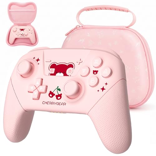 Image of YKASEK Wireless Switch Pro Controller with Carrying Storage Case, Gamepad Remote for Switch Support NFC /Dual Vibration /Screenshot /Wake-up Function, Compatible with Switch /Switch Lite /OLED /PC, Pink
