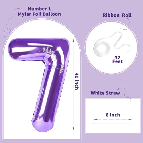 Image of Number Balloons for Birthday Decorations - 40 Inch Large Party Balloons 7, Purple Foil Number Balloons for Boys Girls, Balloons for Party Supplies