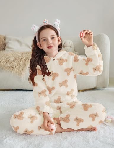 Image of Arshiner Girls 2 Piece Outfits Fuzzy Sweatsuits Hoodie and Sweatpant Sets