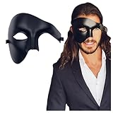 Black Half Face Mens Phantom of the Opera Masquerade Mask for Masquerade Party, Mardi Gras, Venetian Party, Prom & Halloween (Black)