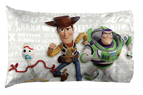 Image of Jay Franco Disney Pixar Story 4 All The Toys Full Bed Set, Blue | Woody Buzz Jessie, Comforter Sheets Shams Pillowcases, Official Brand, Soft Microfiber, Machine Washable, Kids Gift