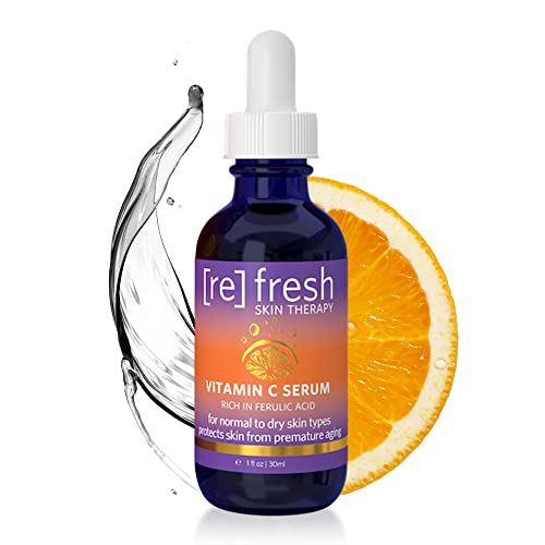 Refresh Skin Therapy – Vitamin C Serum with Ferulic and Hyaluronic Acid, Age-Defying Skin Care Serum, Vegan, Alcohol and Fragrance-Free Brightening Face Serum, 30ml