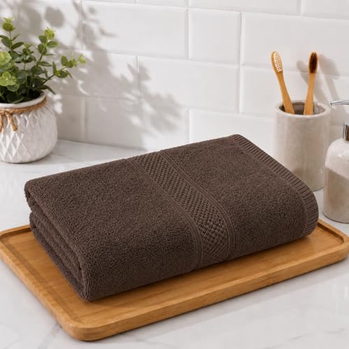 Image of 100% Pure Cotton Bath Towel for Men & Women | 380 GSM Ultra Soft, Highly Absorbent & Quick Dry Bath Towel | Large 55 x 28 Inch Matty Terry Towel for Bathroom, Gym, Travel & Daily Use | Dark Brown