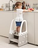 Two Step Stool with Handrails for Toddler and Kids, Standing Learning Stool Tower for Bathroom Sink, Potty Training, Children Step Up Learning Helper with Handles and Safety Non-Slip Pads(Gray)