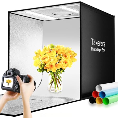 Photo Light Box Photography, Takerers Bi-Color Dimmable 24 x 24 inch Background Studio Shooting Tent Kit, 6 Color Backdrops, 3000-5600K Lighting Booth, Foldable Picture Lightbox by Takerers - Used condition - US$75.08