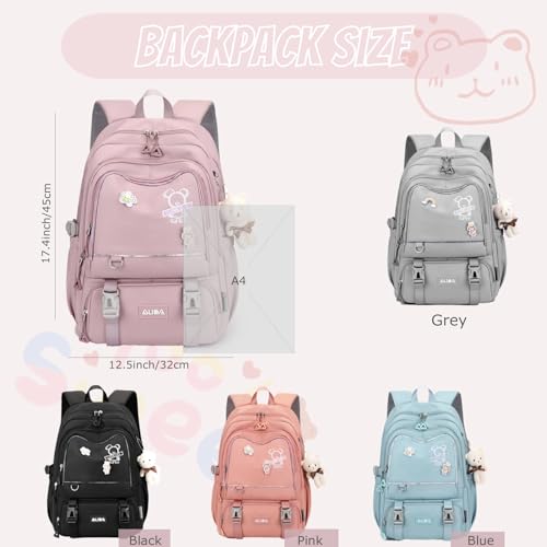 School Bags for Girls,Elementary Middle School Students Bookbag, Kids Backpack with Pendent&Pins Outdoor Backpacks for Girls2
