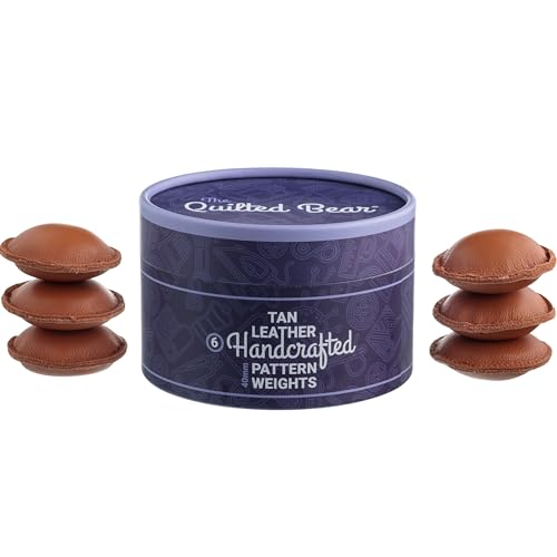 The Quilted Bear Leather Pattern Weights 6 x 40mm - Genuine Leather Paper & Fabric Weight for Sewing Fabric, Cutting Fabric & Sewing Pattern Paper, Poster Paper Weights with Storage Box (Tan)