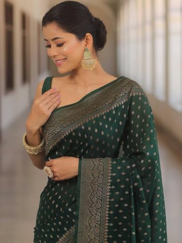 Image of Women's Soft Pure Silk Banarasi Saree and Unstitched Blouse Piece with Jacquard Zari Woven | Saree for Women