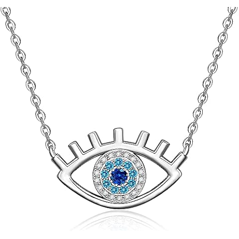 Evil Eye Necklace with 925 Sterling Silver Inside Rose Gold White Gold 14K Gold Plated Good Luck Pendant Necklace Cute Blue Sparkling CZ Cubic Zirconia Jewelry Gift for Woman Girls Cover