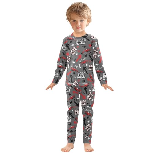 Pajama Sets Long Sleeve Road Race Car Pattern Soft Comfy Sleepwear 2 Piece PJS 3-8T2
