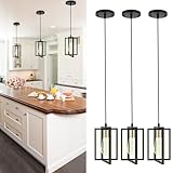 WKWKTOTO 3 Pack Black Pendant Lights Kitchen Island, Industrial Island Lights for Kitchen with Durable Metal Shades, Kitchen Island Lighting for Dining Room, Entryway, Restaurant