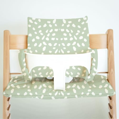 Image of Nibble and Rest Cushion for Stokke Tripp Trapp High Chairs, Soft Padded Seat & Backrest, Baby Set Compatible, Wipeable, Machine Washable, Easy to Clean, Stylish Print (Sage Dots)