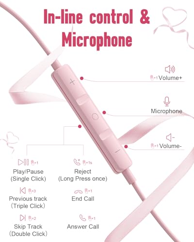 USB C Headphones Wired for iPhone17 16 Pro Max 15 Plus iPad Pro Air Pink