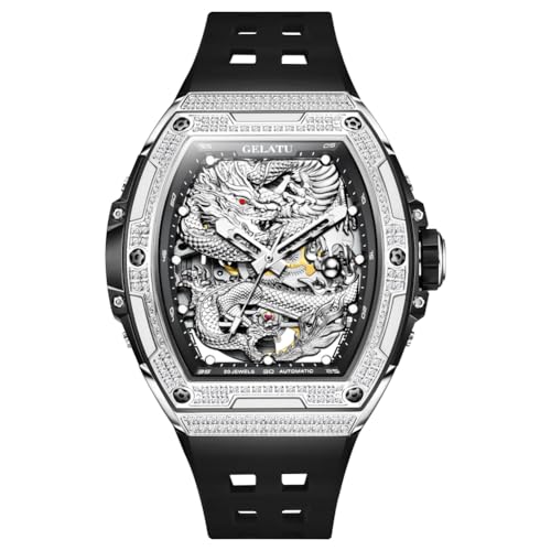 Image of OLEVS Automatic Watch for Men 44MM Large Dial Frosted Gold Octagon Self-Winding Diamond Waterproof Stainless Steel Wrist Watches Tourbillon Skeleton Mechanical