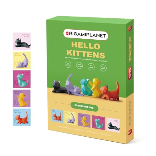 ORIGAMIPLANET Hello Kittens ̐܂莆y[p[Ntg MtgZbg -5, 3D킢L̃Jbgςݐ܂莆Lbg ̎ eB[&l - aAASTEMAƑł̃ANeBreBɍœKDIYA[g