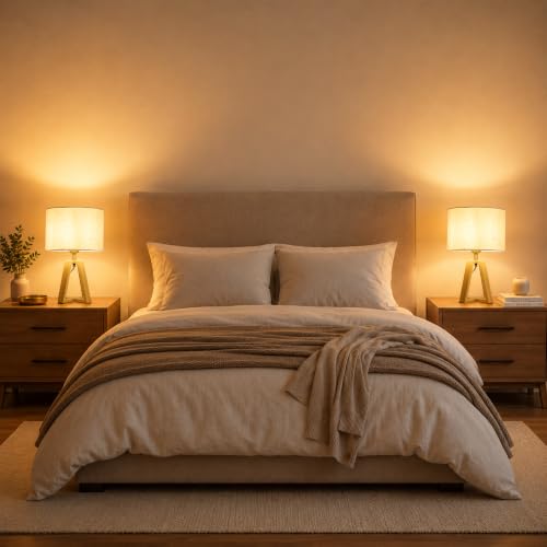 Image of Small Table Lamp, Dimmable Bamboo Bedside Lamp | Mid-Century Modern Style for Bedrooms, Nightstands, Living Rooms, Home Offices, and Reading Nooks