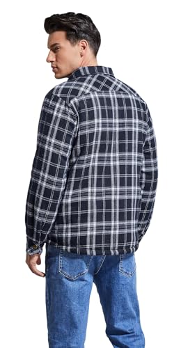 Image of Men's Sherpa Cotton Flannel Shirt Jacket Plaid Button Coat Pocket