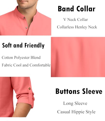 Image of Zombom Men's Cotton Blend Kurta Shirt with Full Sleeves Mandarin Collar Neck Solid Pattern for Men Regular Fit Ethnic Wear Casual Festive Top Modern Style | Cotton Shirt for Mens