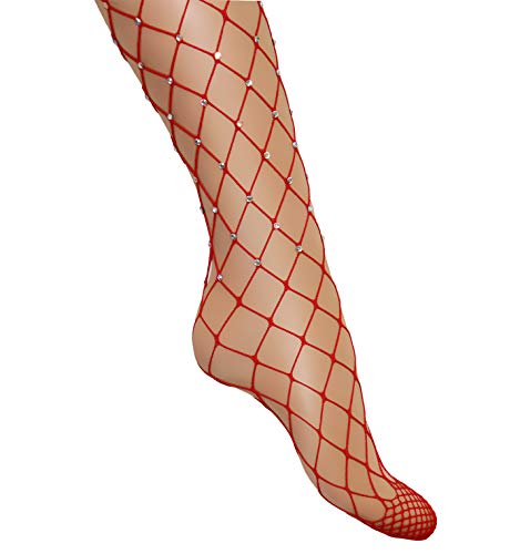 LUCKELF Women's Thigh High Stockings Rhinestone Fishnet Elastic Stockings Big Fish Net Tights Pantyhose