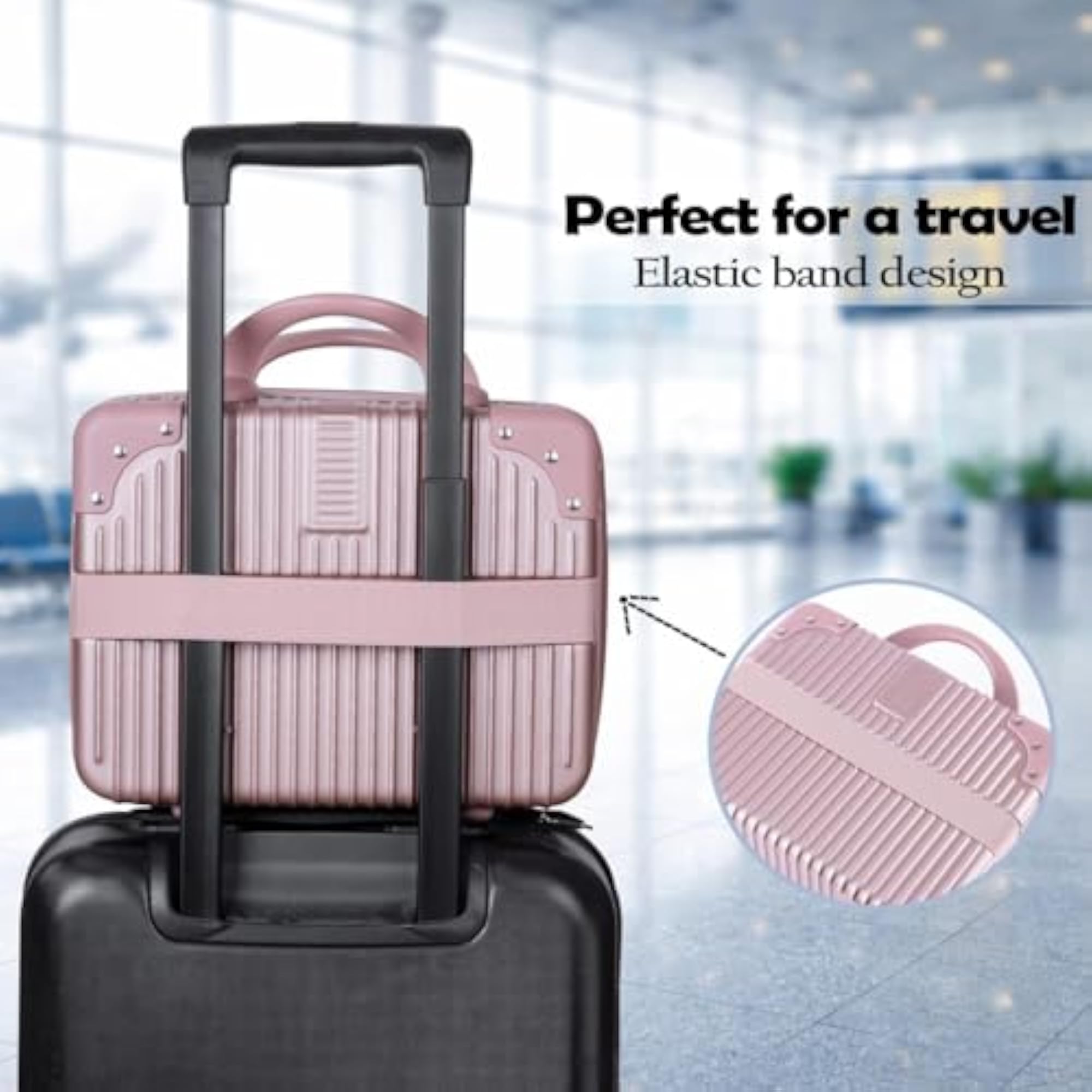 Mini Makeup Case, ABS Hard Shell TSA Lock Rose Gold
