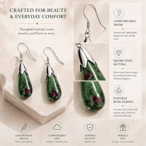 Ruby Zoisite Earrings for Women Crystal Dangle Drop Birthstone Jewelry - image 5