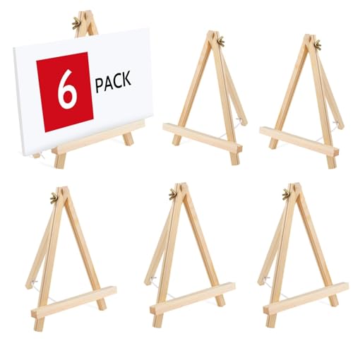 6PCS Wood Easels, 9 Inches Tabletop Easels, Tripod, Painting Party Easel, Kids Student Tabletop Easels for Painting, Art Craft Painting Easel Stand...