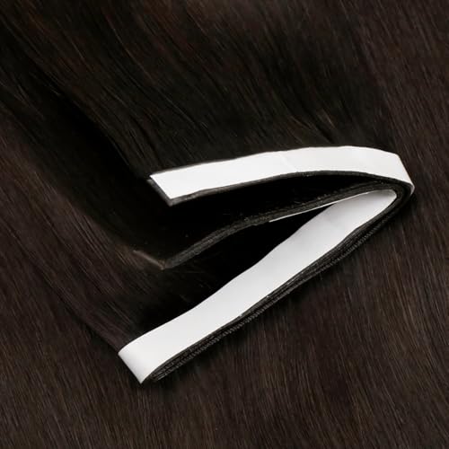 Image of LaaVoo Tape Weft Hair Extensions Darkest Brown Long Weft Tape in Hair Extensions Human Hair Invisible Tape in Extensions Genius 20inch 4Pcs 120g
