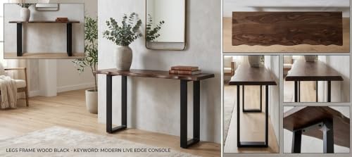 Image of Sheesham Wood Live Edge Console Table for Living Room & Entryway | Solid Wooden Legs | Modern Hallway Sofa Table | Rustic Accent Table for Foyer, Fish Tank & Bedroom | Light Walnut Finish