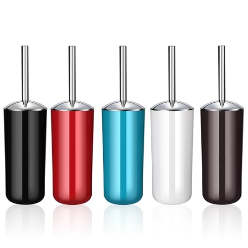 Image of Toilet Brush and Holder Set of 2 | Great Value 2-Pack for Multiple Bathrooms | Sturdy Reinforced Handle for Durability | Discreet Enclosed Caddy | 360 Deep Cleaning Bristles | (Black)