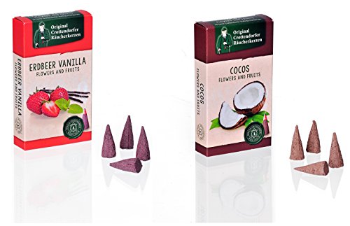 Crottendorfer Räucherkerzen Flower & Fruits - Duft: Erdbeer-Vanille & Cocos - Größe: M - 2x24 Stück - Made in Germany