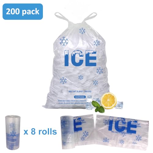 Image of 200 PACK 3 lb. Plastic Drawstring Ice Bags 9 inch x 15.5 inch Heavy-Duty