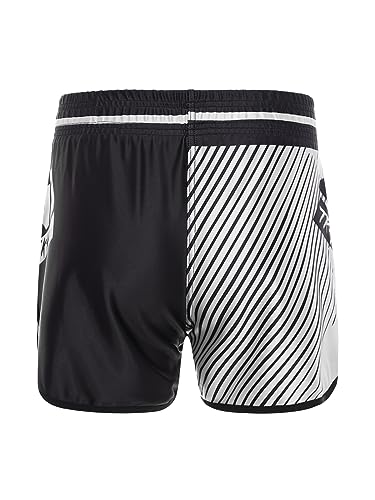 Tiaobug Kids Boys Muay Thai Shorts Boxing Kickboxing Mma Training Trunk Satin Fight Bjj Grappling Shorts White&Black 7-8 Years thumb #3