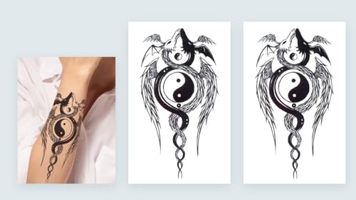Yin Yang TBS8093 - Finto tatuaggio per festival con drago, colore: Nero/Bianco